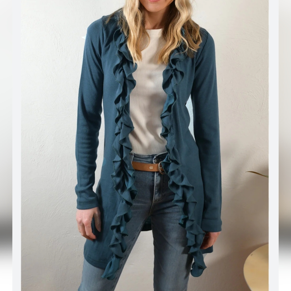 Antthony Ruffle Blue Cardigan